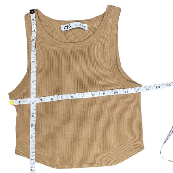 Zara Tan Cropped Ribbed Tank Top Blouse Neutral Summer Size Small Layer Feminine - Picture 5 of 7